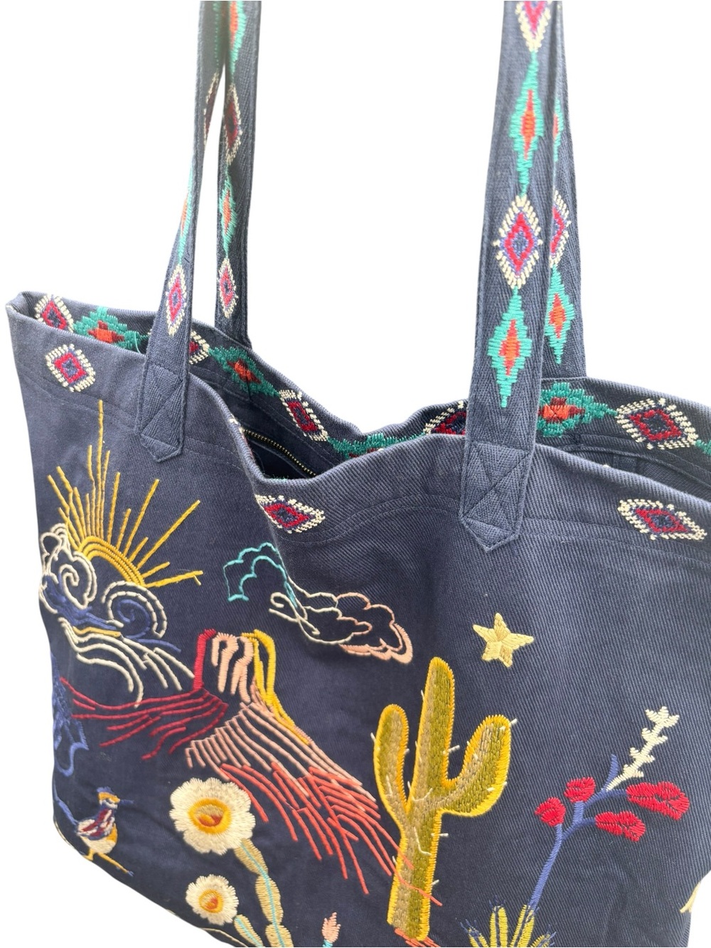 Johnny Was Arizona Everyday Tote Blue Denim Embroidered Southwestern Bag NWT - Picture 4 of 11